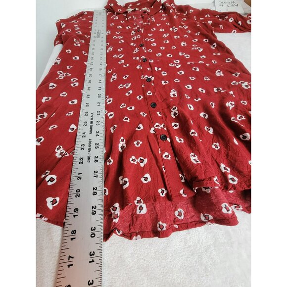 11 1 Tylho Women's Lakin Poppy Floral Button Front Peplum Tunic Top Red Medium - Picture 9 of 9